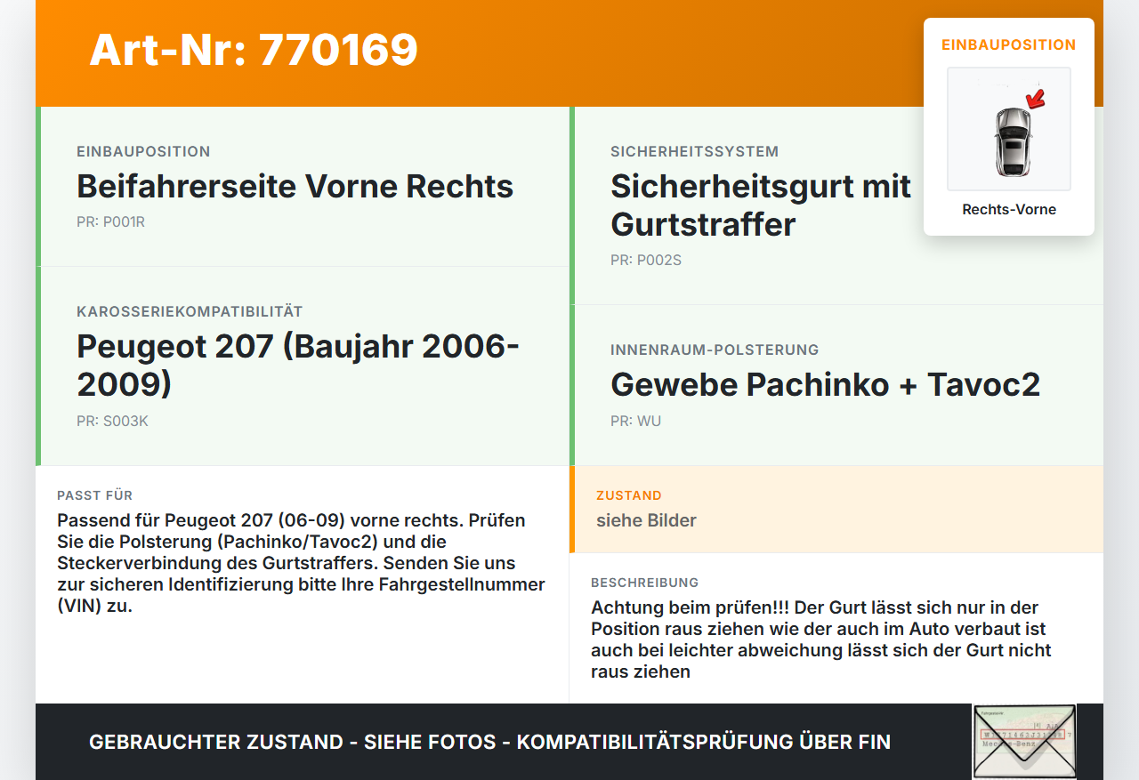 Peugeot 207 06-09 3T Gurt Sicherheitsgurt Gurtstraffer für Beifahrer Rechts Vorne Peugeot 207 06-09 27.10.2009 gebraucht Vorschau 3
