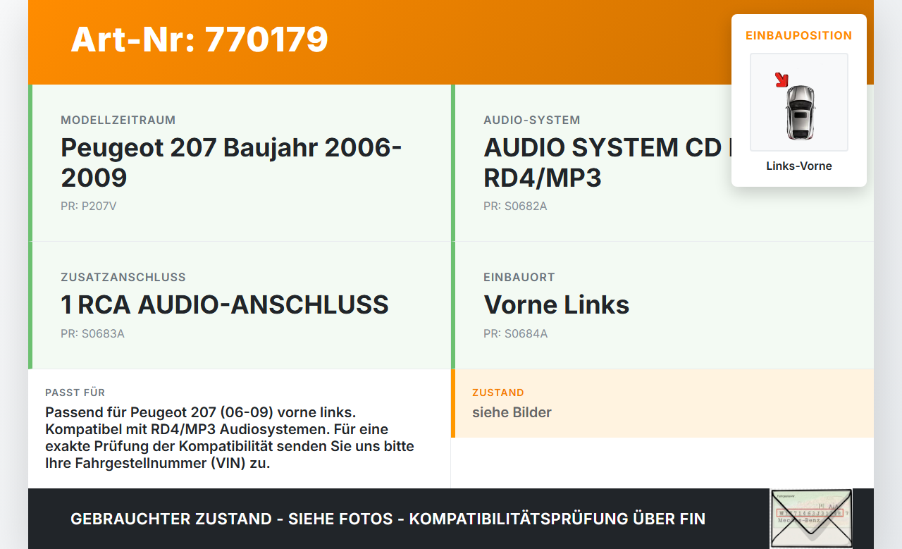 Peugeot 207 06-09 Lautsprecher Links Vorne Peugeot 207 06-09 27.10.2009 gebraucht Vorschau 3