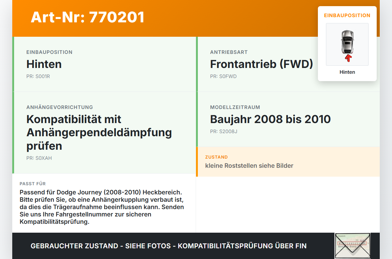 Dodge Journey 08-10 Stoßstangenträger Stoßfängerträger Träger Querträger Hinten Dodge Journey 08-10 26.02.2009 gebraucht Vorschau 3
