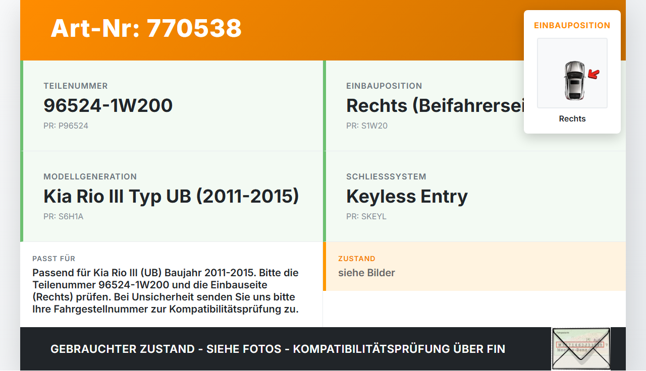 Kia Rio III UB 11-15 Frontblende Frontleiste Rechts Kia Rio III UB 11-15 05.01.2012 96524-1W200 gebraucht Vorschau 3
