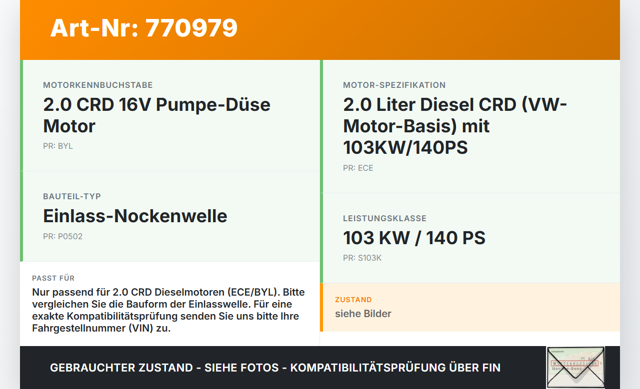 Dodge Journey 08-10 CRD 2,0 103KW ECE Nockenwelle Einlass Dodge Journey 08-10 26.02.2009 gebraucht Vorschau 3