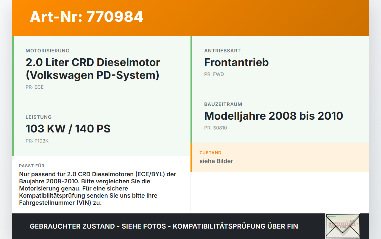 Dodge Journey 08-10 CRD 2,0 103KW ECE Kurbelwelle Dodge Journey 08-10 26.02.2009 gebraucht Vorschau 3
