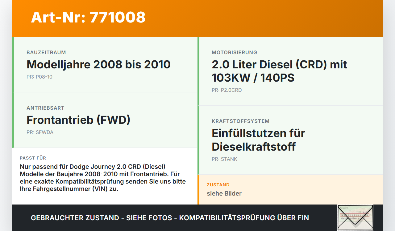 Dodge Journey 08-10 CRD 2,0 103KW Einfüllstutzen für Tank Tankeinfüllstutzen Dodge Journey 08-10 26.02.2009 gebraucht Vorschau 3