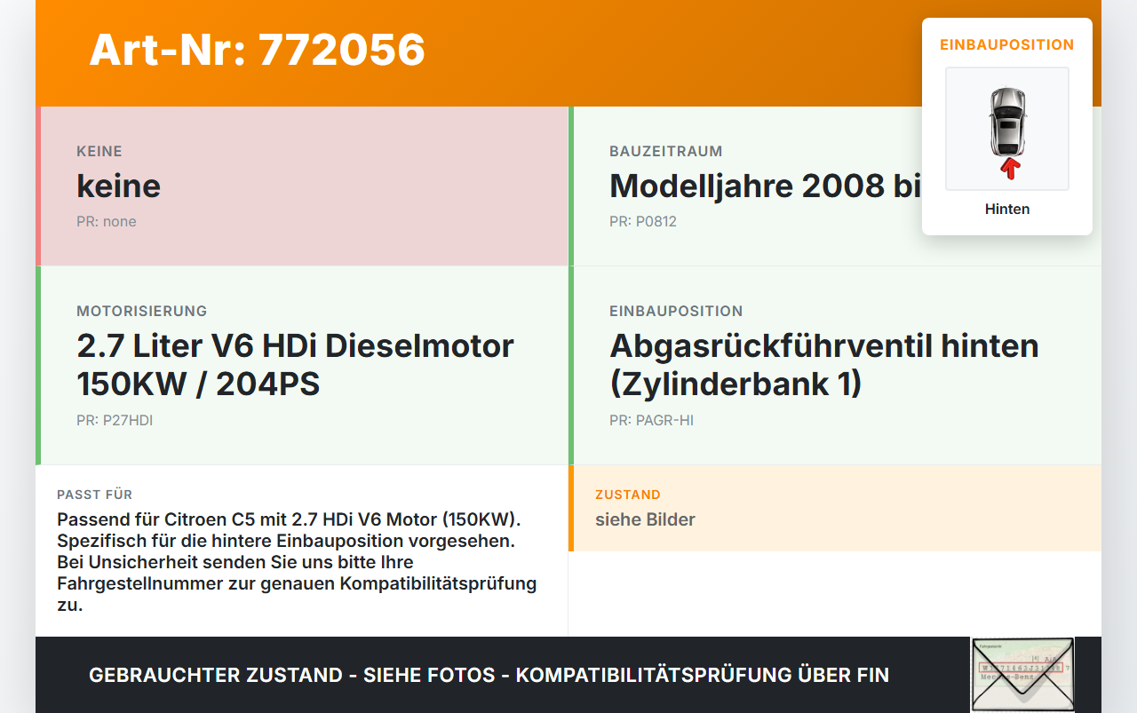 Citroen C5 08-12 HDI 2,7 150KW DT17ED4 UHZ Abgasrückführventil EGR AGR Ventil Hinten Citroen C5 08-12 29.01.2008... Vorschau 3