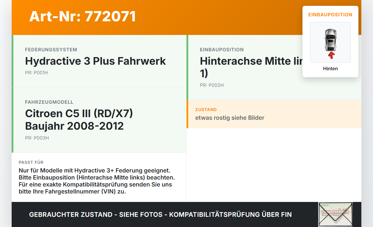 Citroen C5 08-12 Druckspeicher für Achse Hinten Mitte Pos.1 Li Citroen C5 08-12 29.01.2008 gebraucht Vorschau 3