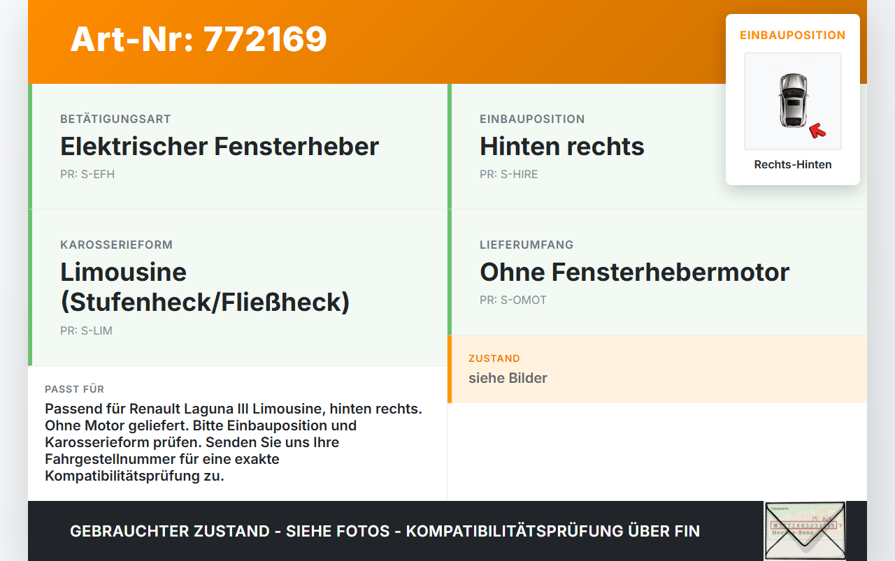 Renault Laguna III 3 07-11 Lim Fensterheber o. FH-Motor Hinten Rechts Renault Laguna III 3 07-11 01.02.2007... Vorschau 3