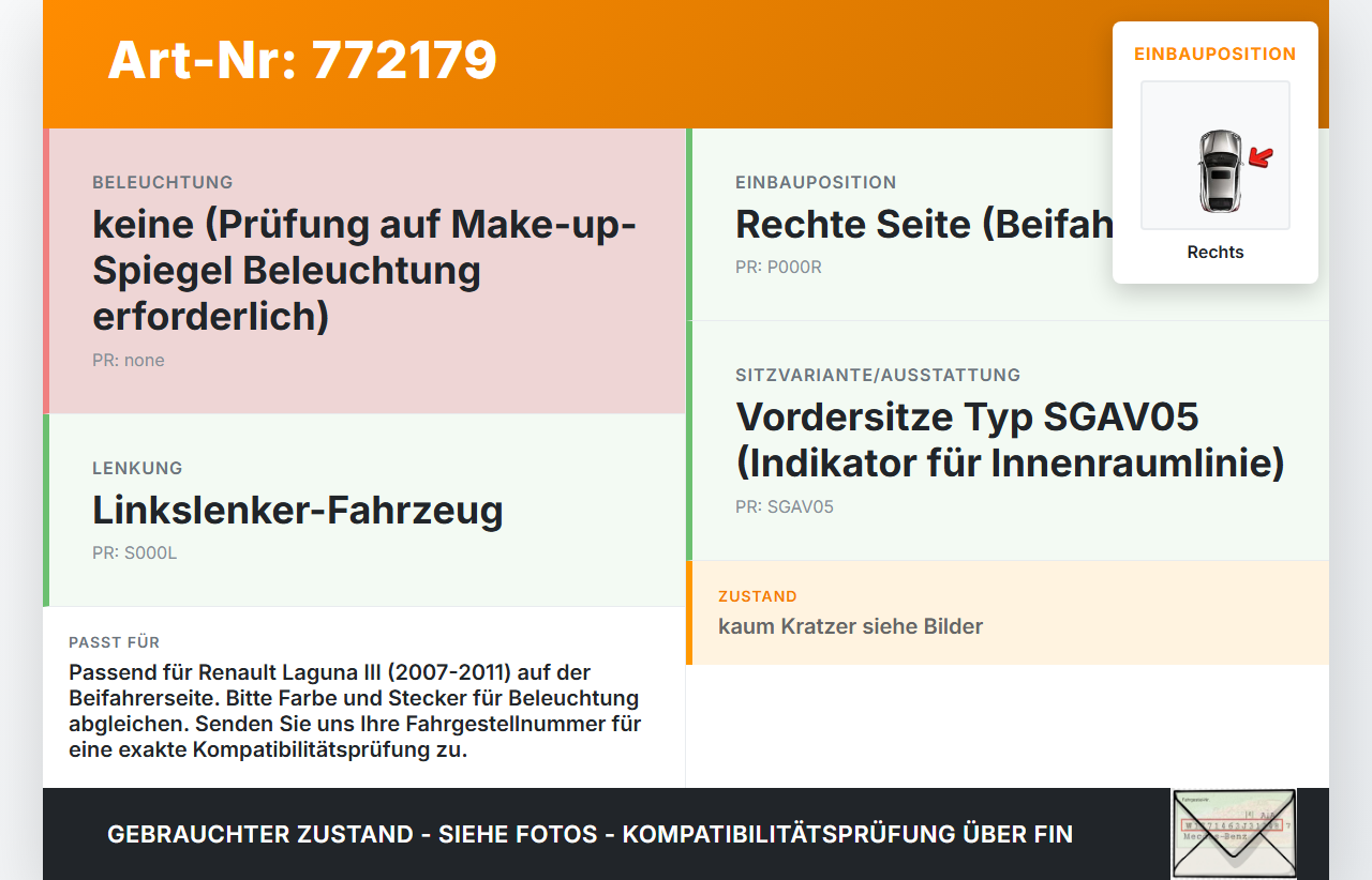 Renault Laguna III 3 07-11 Sonnenblende Rechts für Beifahrer Renault Laguna III 3 07-11 01.02.2007 gebraucht Vorschau 3