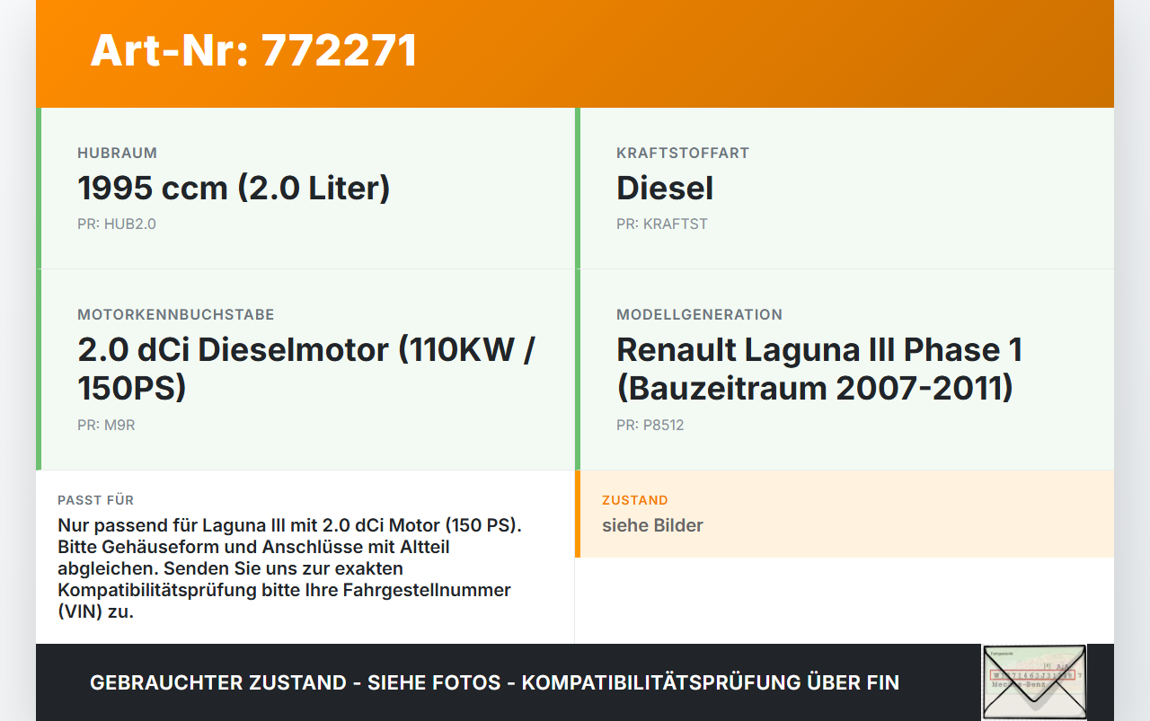 Renault Laguna III 3 07-11 dCi 2,0 110KW Luftfilterkasten Renault Laguna III 3 07-11 01.02.2007 gebraucht Vorschau 3