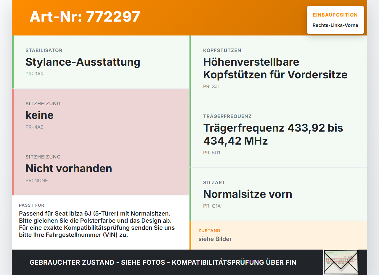 Seat Ibiza 6J 12-15 5T Kopfstütze für Beifahrer Sitz Rechts oder Links Vorne Seat Ibiza 6J 12-15 25.03.2014 gebraucht Vorschau 3