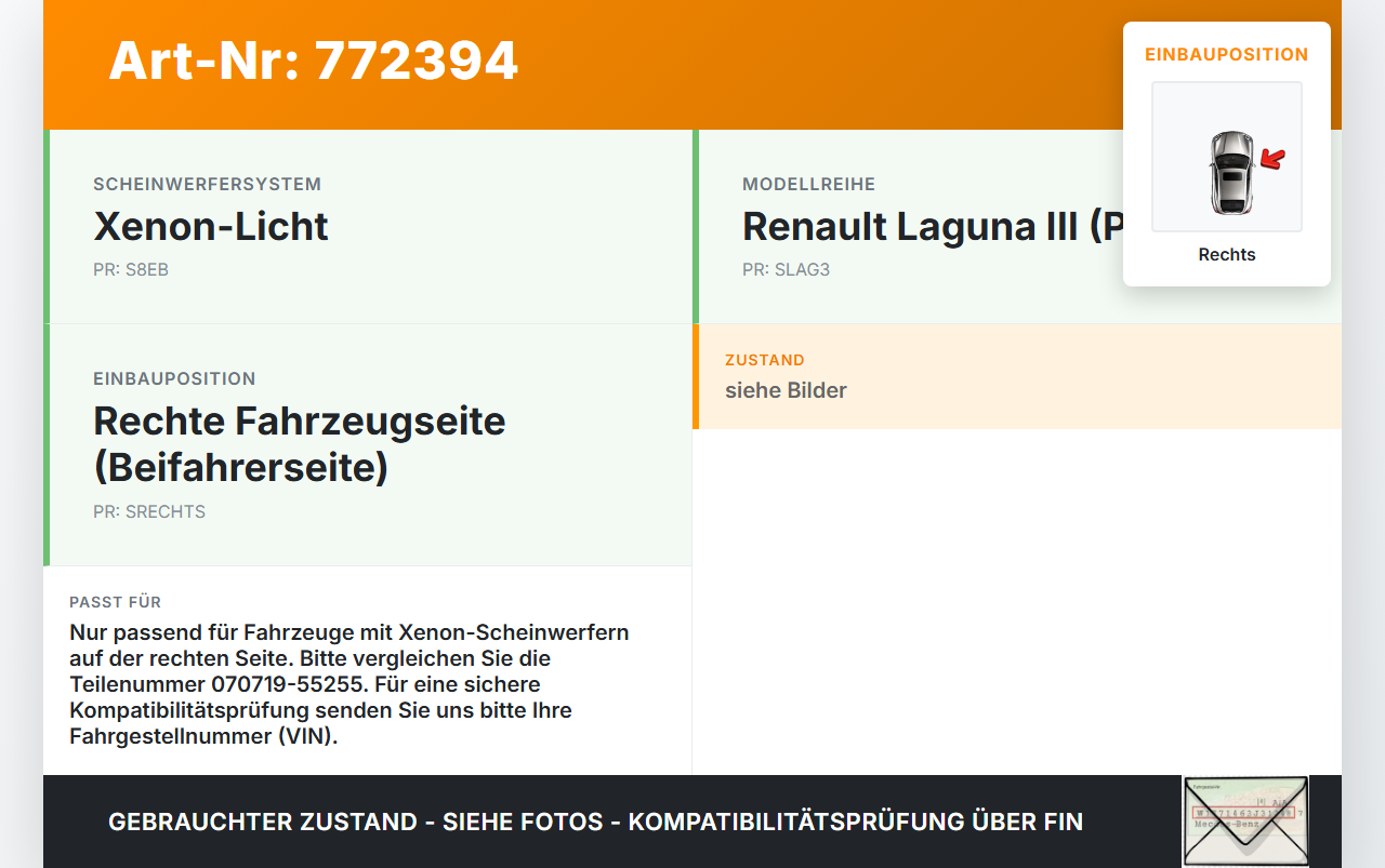 Renault Laguna III 3 07-11 Xenon Vorschaltgerät Rechts Renault Laguna III 3 07-11 01.02.2007 070719-55255 gebraucht Vorschau 3