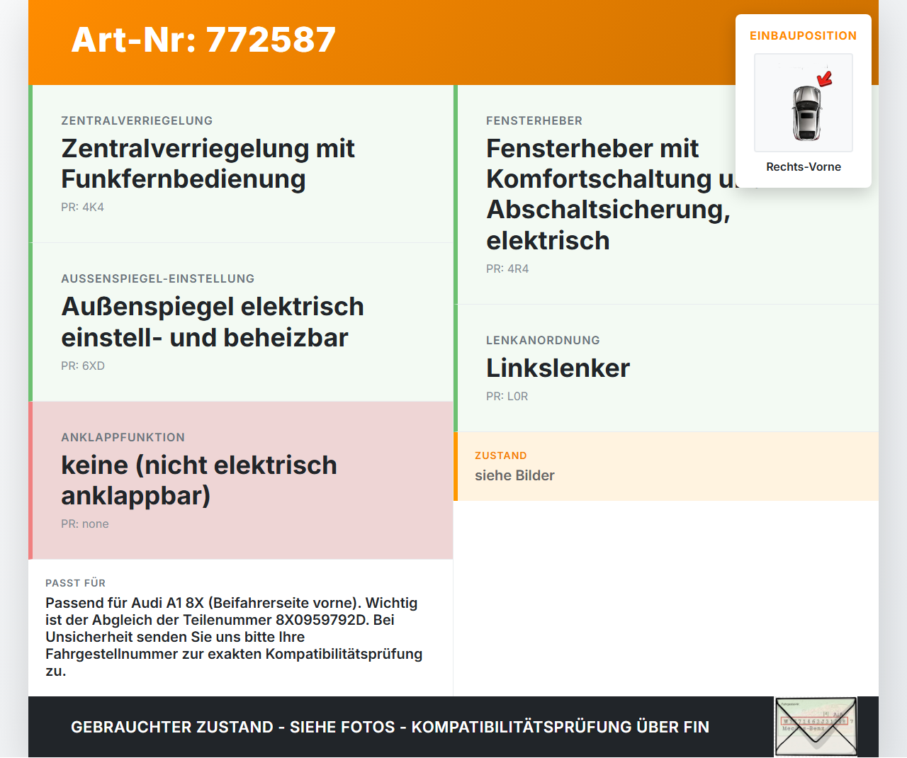 Audi A1 8X 10-14 Steuergerät ECU Modul SG Türsteuergerät Rechts Vorne Audi A1 8X 10-14 04.11.2011 8X0959792D gebraucht Vorschau 3