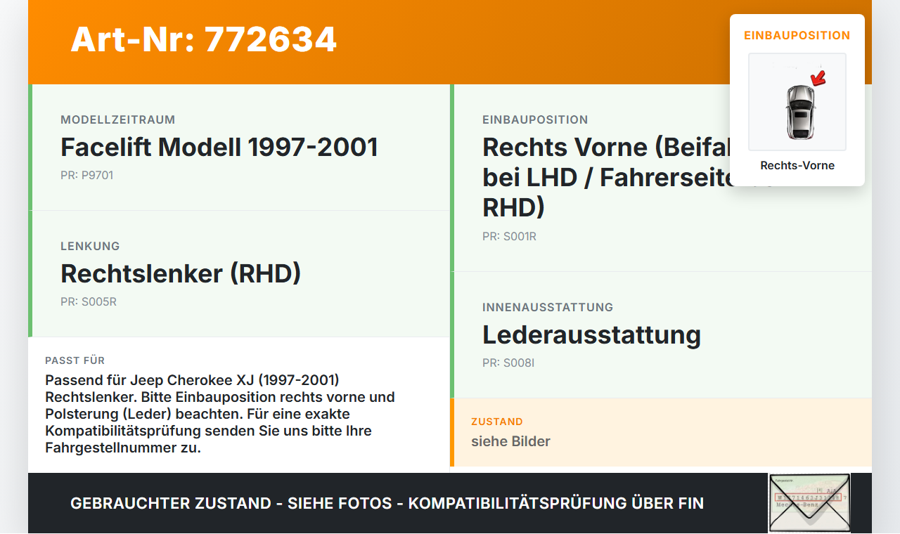 Jeep Cherokee I XJ 97-01 Gurtschloss Rechts Vorne Jeep Cherokee I XJ 97-01 01.02.1997 gebraucht Vorschau 3
