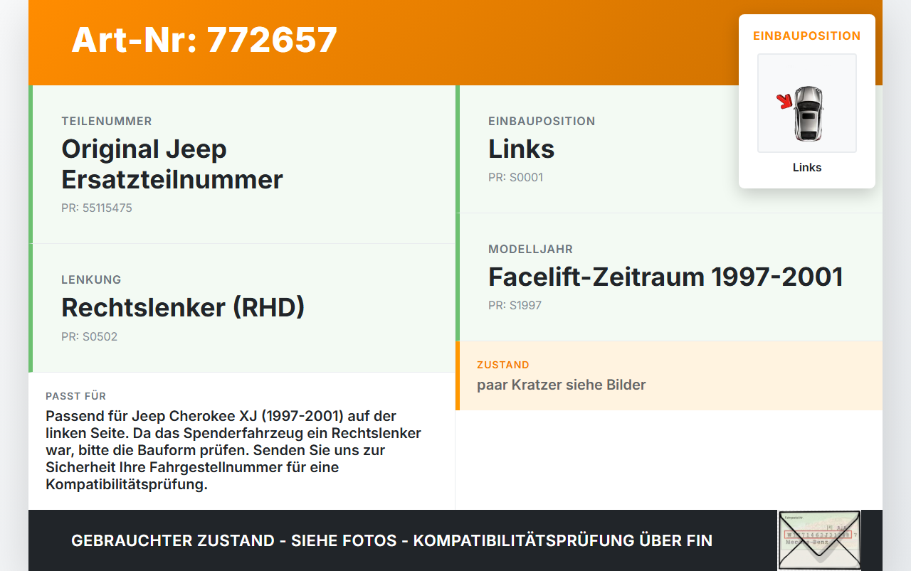 Jeep Cherokee I XJ 97-01 Luftdusche Luftdüse Links Jeep Cherokee I XJ 97-01 01.02.1997 55115475 gebraucht Vorschau 3