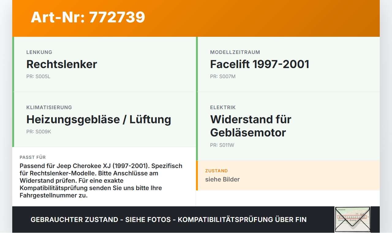 Jeep Cherokee I XJ 97-01 Widerstand Gebläse Lüfter Jeep Cherokee I XJ 97-01 01.02.1997 gebraucht Vorschau 3