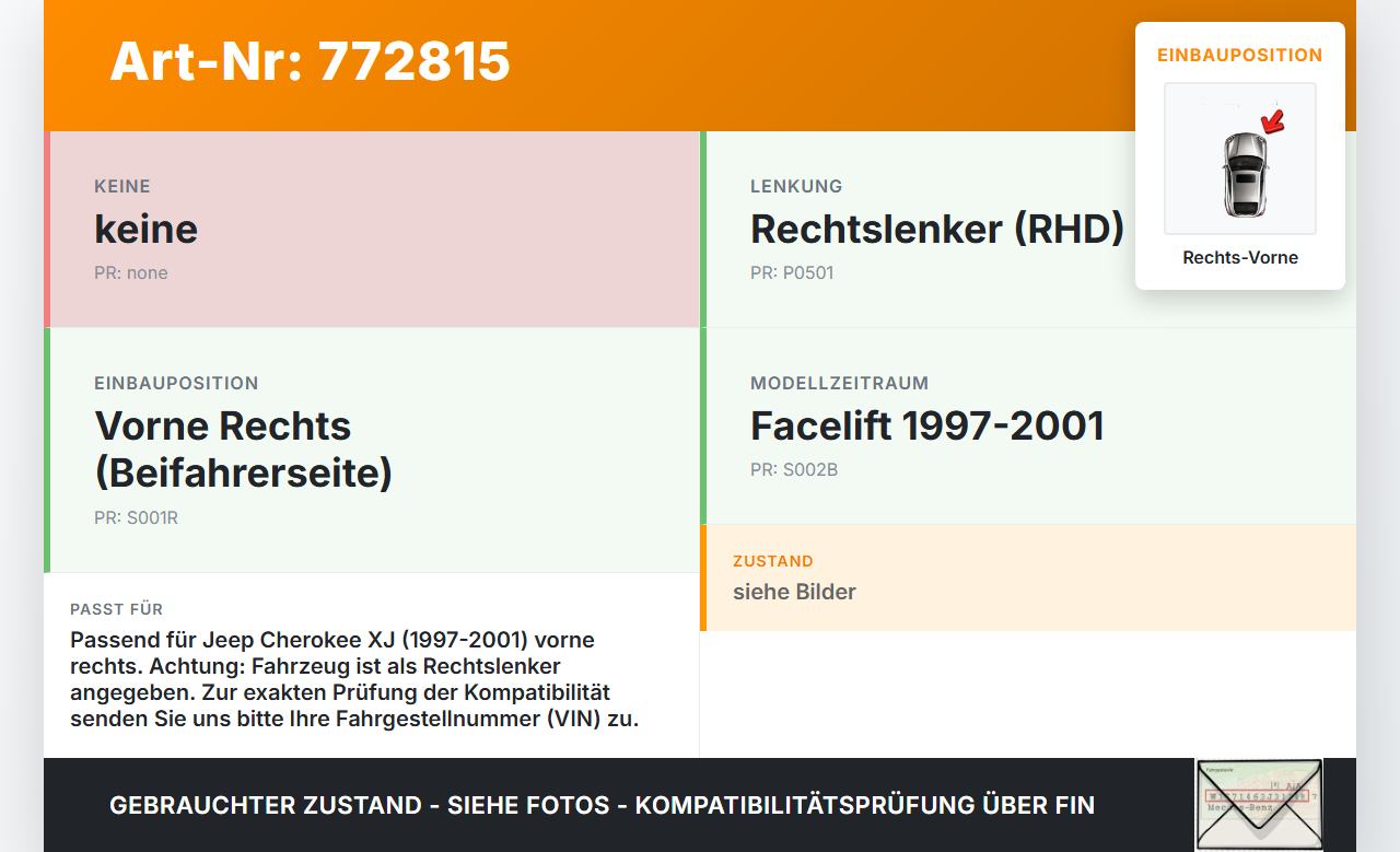 Jeep Cherokee I XJ 97-01 Reflektor für Stoßstange Vorne Rechts Jeep Cherokee I XJ 97-01 01.02.1997 gebraucht Vorschau 3