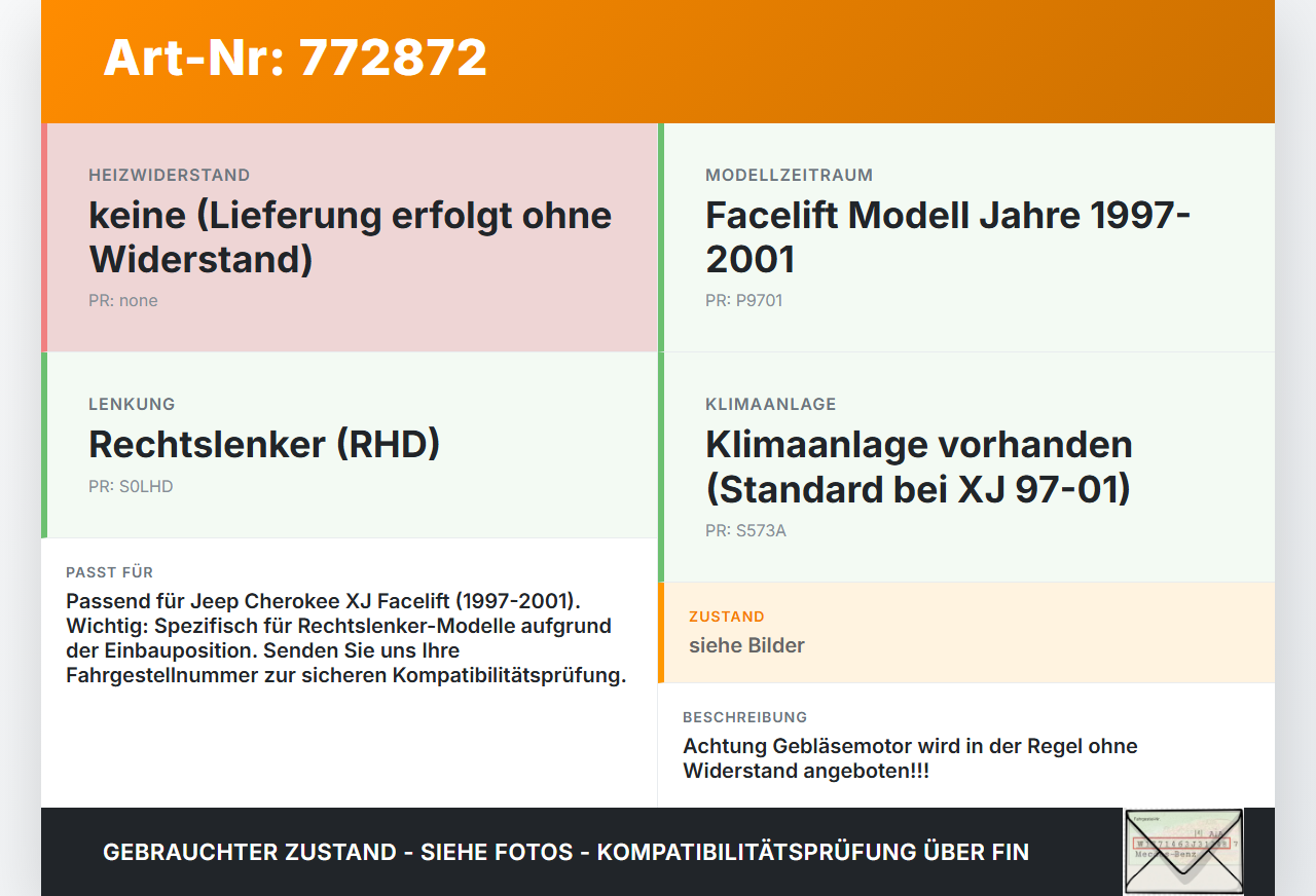 Jeep Cherokee I XJ 97-01 Gebläsemotor Lüftermotor Heizungsgebläse Jeep Cherokee I XJ 97-01 01.02.1997 gebraucht Vorschau 3