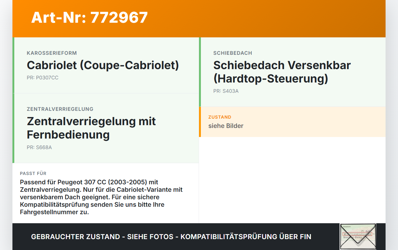 Peugeot 307 CC 03-05 Cabriolet Schloss f. Heckklappe Heckklappenschloss Verriegelung Peugeot 307 CC 03-05... Vorschau 3