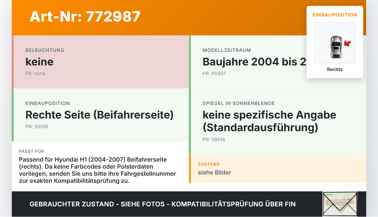 Hyundai H1 04-07 Sonnenblende Rechts für Beifahrer Hyundai H1 04-07 28.02.2005 gebraucht Vorschau 3