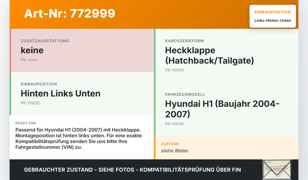 Hyundai H1 04-07 Scharniere Scharnier für Heckklappe Links Hinten Unten Hyundai H1 04-07 28.02.2005 gebraucht Vorschau 3