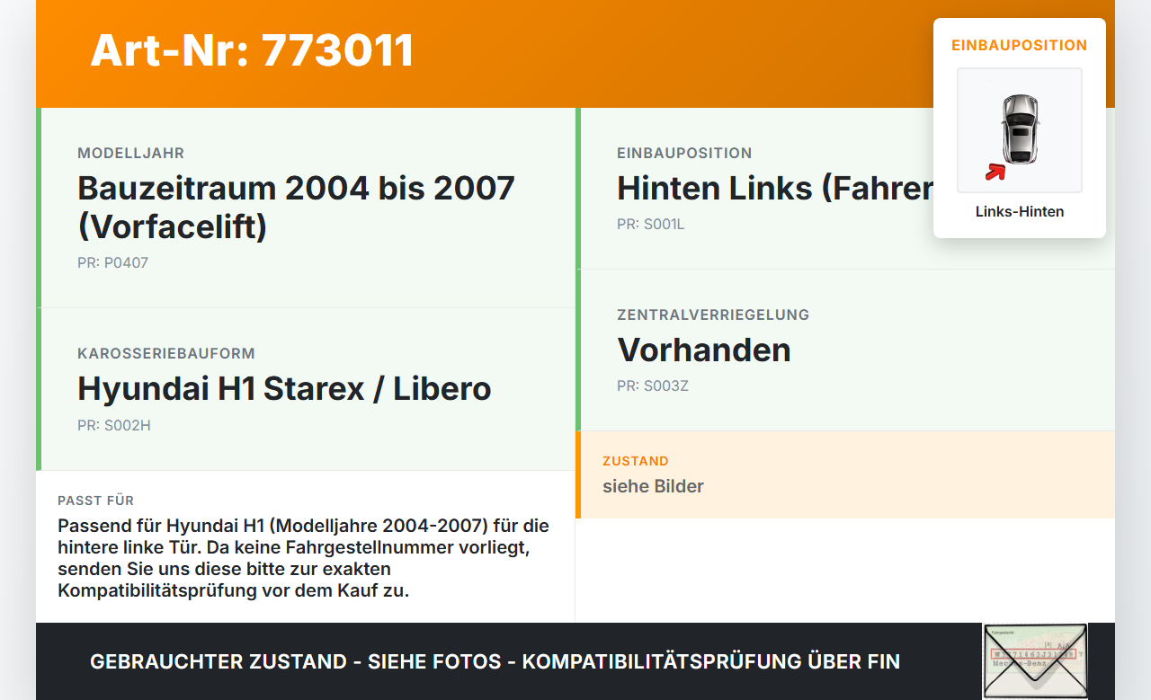 Hyundai H1 04-07 Türfangband Türbremse Türanschlag Links Hinten Hyundai H1 04-07 28.02.2005 gebraucht Vorschau 3