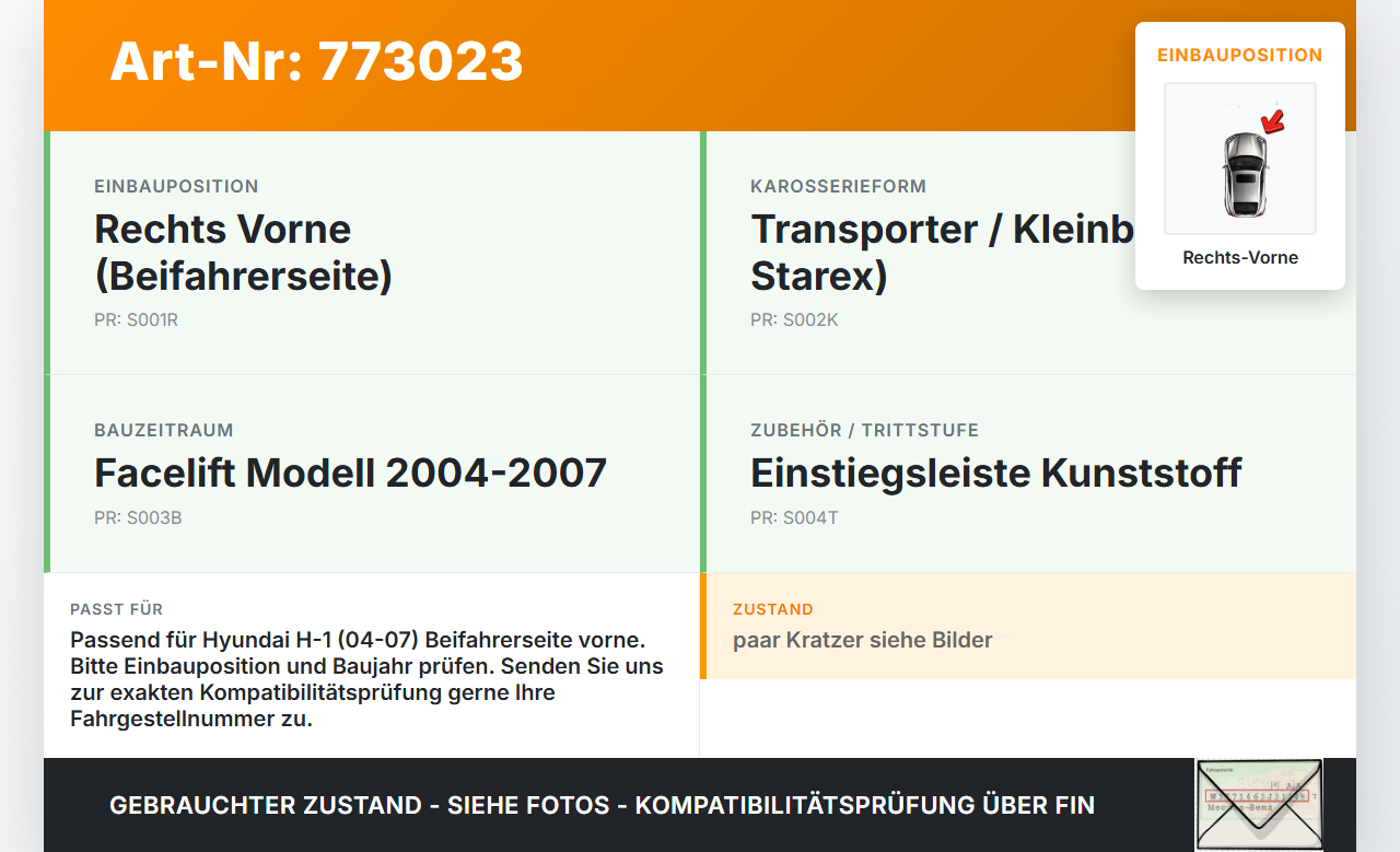 Hyundai H1 04-07 Einstiegsleiste Trittstufe Rechts Vorne Hyundai H1 04-07 28.02.2005 gebraucht Vorschau 3
