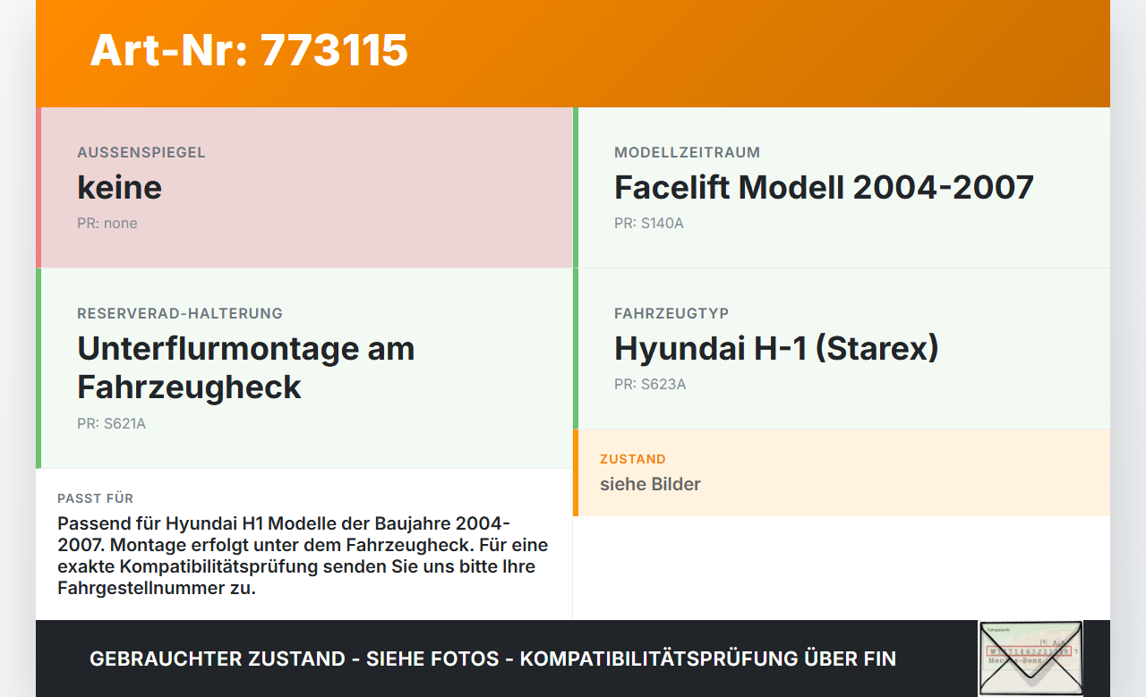 Hyundai H1 04-07 Ersatzradhalter Reserveradhalter Hyundai H1 04-07 28.02.2005 gebraucht Vorschau 3