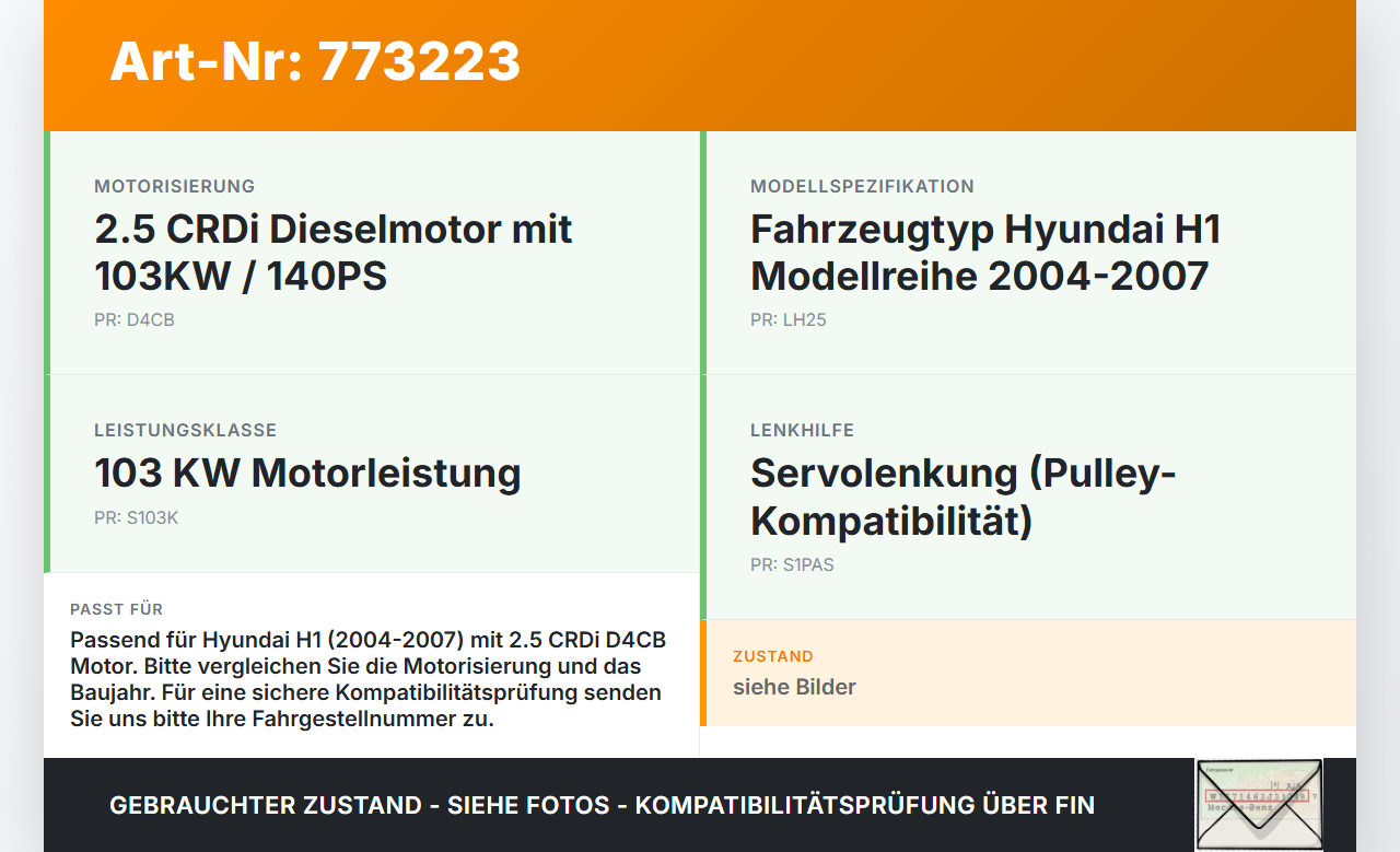 Hyundai H1 04-07 CRDI  2,5 103KW D4CB LH25 Riemenscheibe Hyundai H1 04-07 28.02.2005 gebraucht Vorschau 3
