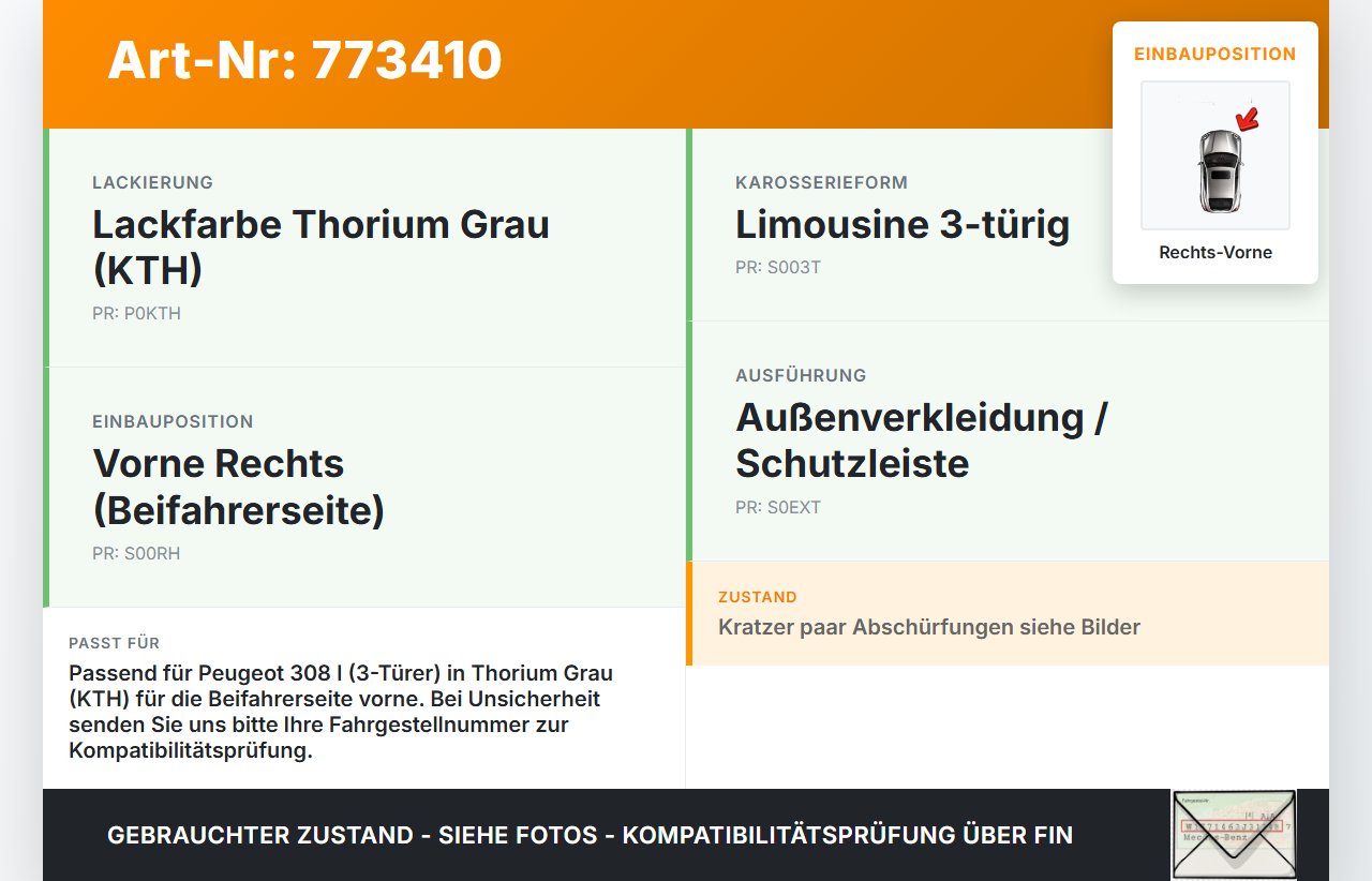 Peugeot 308 I 07-11 3T Türleiste Rechts Vorne Aussen KTH Peugeot 308 I 07-11 26.02.2009 gebraucht Vorschau 3