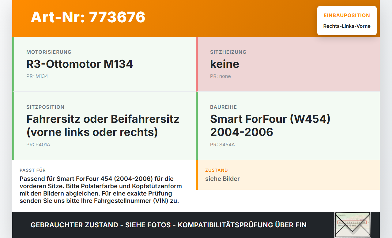 Smart ForFour 454 04-06 Kopfstütze für Fahrer Sitz Rechts oder Links Vorne Smart ForFour 454 04-06 08.12.2004 gebraucht Vorschau 3