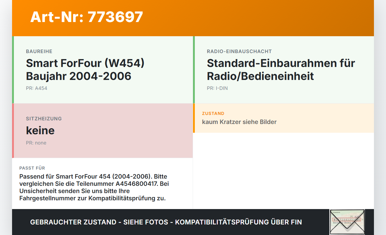 Smart ForFour 454 04-06 Blende Einbaurahmen Smart ForFour 454 04-06 08.12.2004 A4546800417 MR975644 gebraucht Vorschau 3