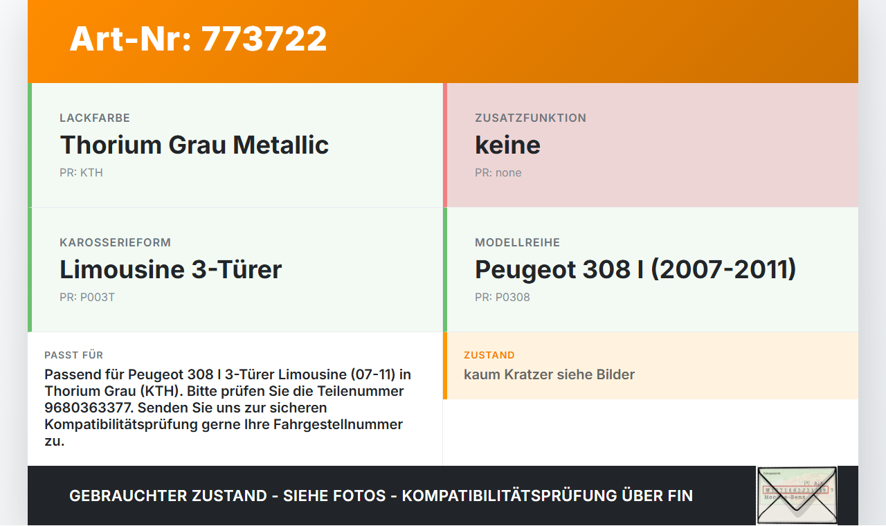 Peugeot 308 I 07-11 Tankdeckel Tankklappe KTH Peugeot 308 I 07-11 26.02.2009 9680363377 gebraucht Vorschau 3