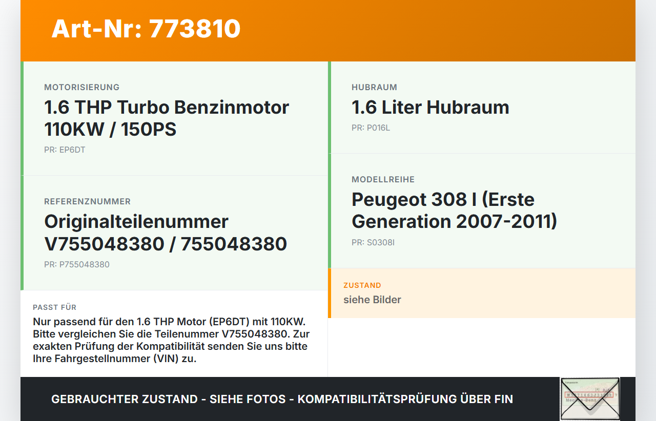 Peugeot 308 I 07-11 1,6 110KW EP6DT Ölwanne Motorwanne Peugeot 308 I 07-11 26.02.2009 755048380 V755048380 gebraucht Vorschau 3