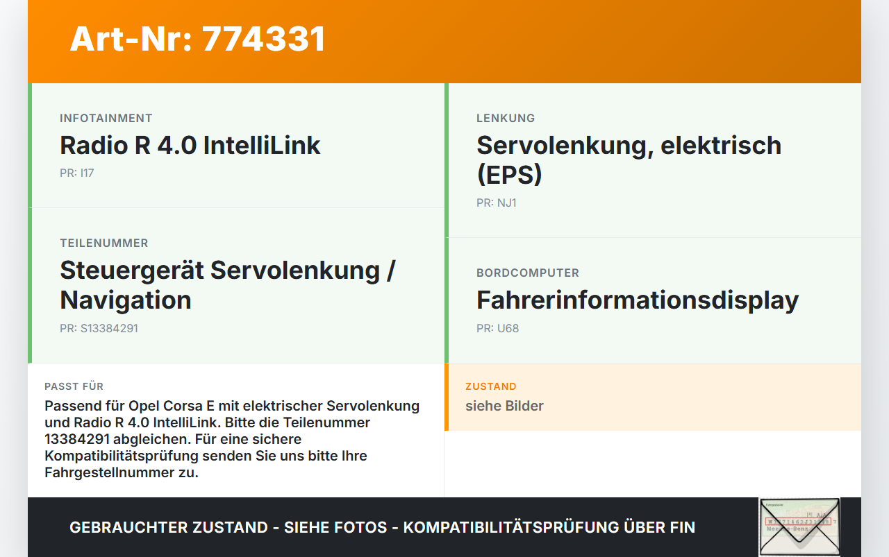 Opel Corsa E 14-19 Module Navigation Steuergerät Servolenkung Opel Corsa E 14-19 18.10.2016 13384291 5WK50278B gebraucht Vorschau 3