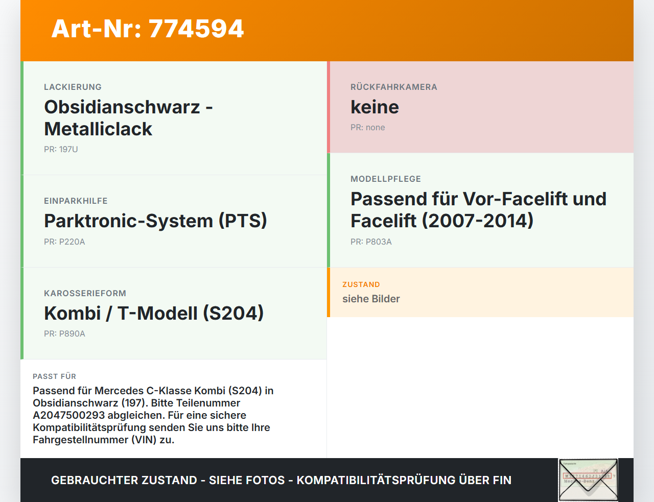 Mercedes S204 W204 C320 07-14 Kombi Griffleiste Griff aussen Heckklappe 197 Mercedes S204 W204 C320 07-14... Vorschau 3