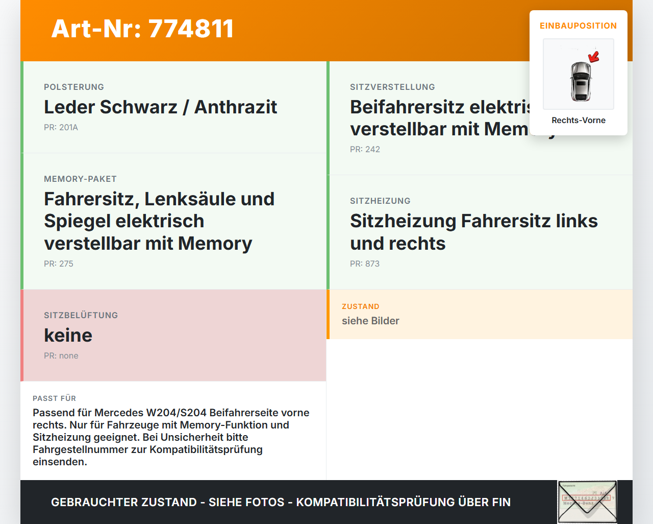 Mercedes S204 W204 C320 07-14 Sitzverstellung Schalter Rechts Vorne Mercedes S204 W204 C320 07-14 26.11.2007... Vorschau 3