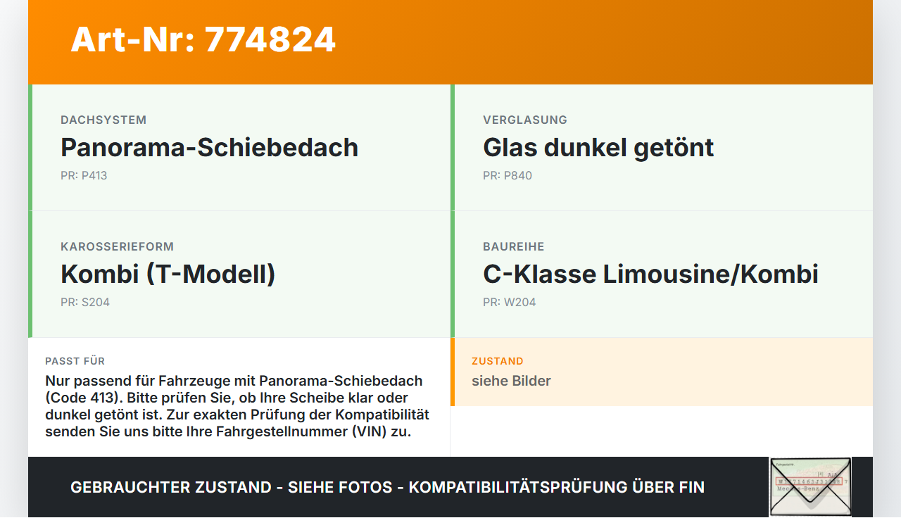 Mercedes S204 W204 C320 07-14 Scheibe für Panoramadach Mitte Mercedes S204 W204 C320 07-14 26.11.2007 gebraucht Vorschau 3
