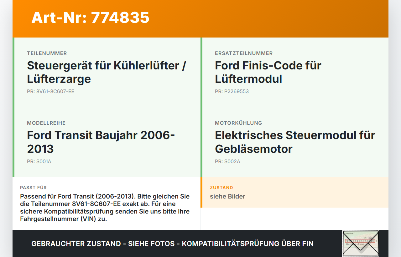 Ford Transit 06-13 Steuergerät ECU Modul Ford Transit 06-13 30.11.2009 940.0029.06 gebraucht Vorschau 3