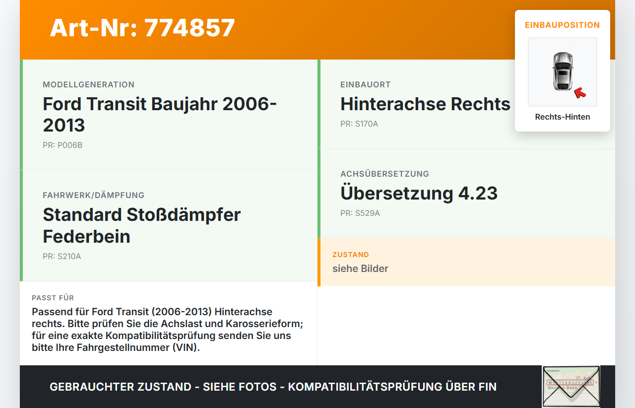 Ford Transit 06-13 Stossdämpfer Rechts Hinten Ford Transit 06-13 30.11.2009 gebraucht Vorschau 3