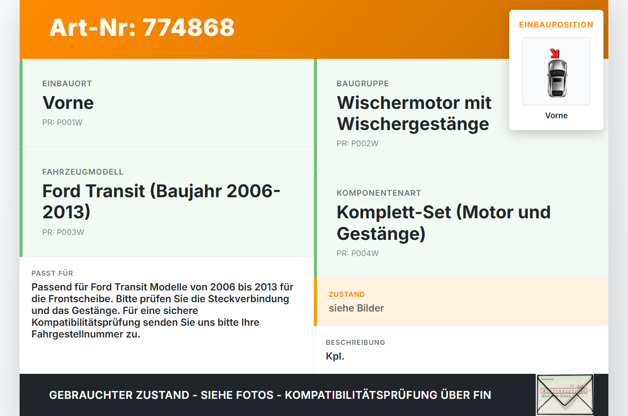 Ford Transit 06-13 Wischermotor m. Wischergestänge Vorne Ford Transit 06-13 30.11.2009 404.520 gebraucht Vorschau 3