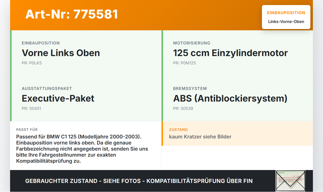 BMW C1 125 00-03 Blende Aussen Links Vorne Oben BMW C1 125 00-03 01.01.1999 2329183 46.63-2329183 gebraucht Vorschau 3
