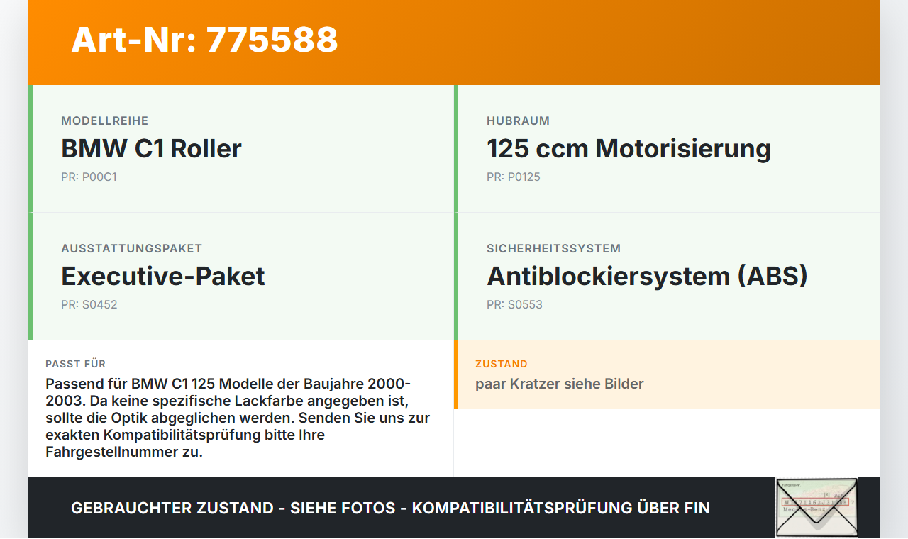 BMW C1 125 00-03 Hardtop Dachplatte BMW C1 125 00-03 01.01.1999 gebraucht Vorschau 3