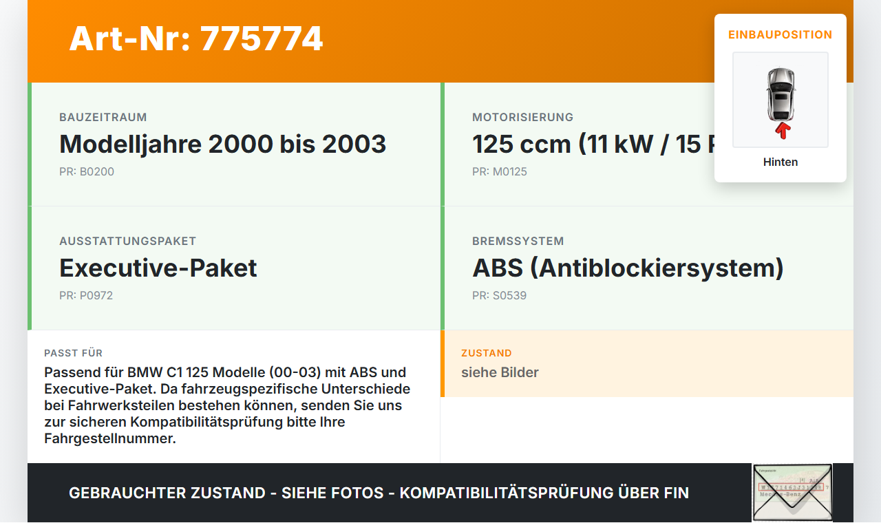 BMW C1 125 00-03 0,125 11KW Querträger Träger Hinten BMW C1 125 00-03 01.01.1999 gebraucht Vorschau 3