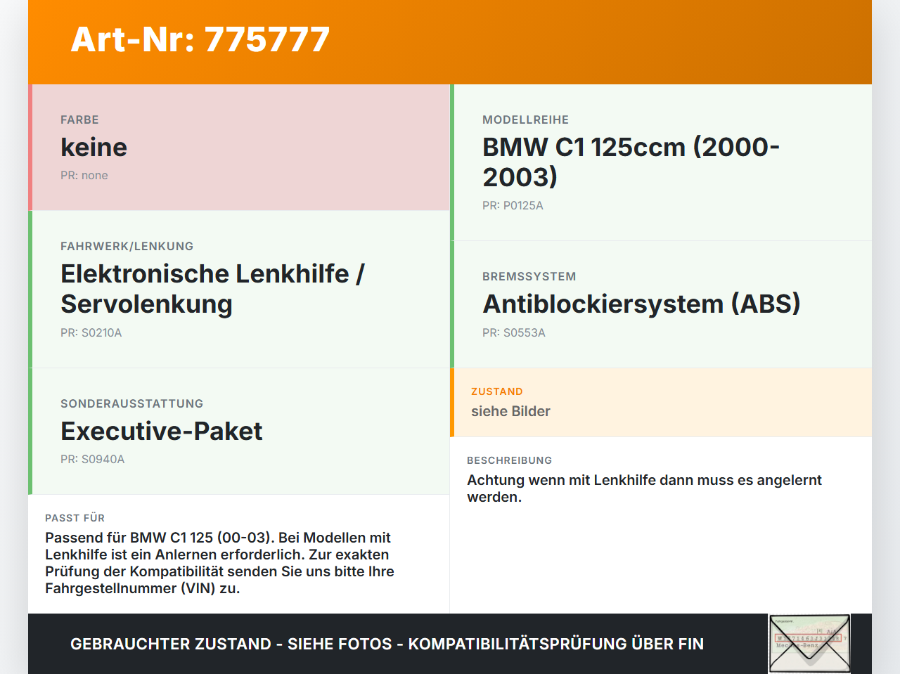 BMW C1 125 00-03 Lenksäule Lenkstange BMW C1 125 00-03 01.01.1999 gebraucht Vorschau 3