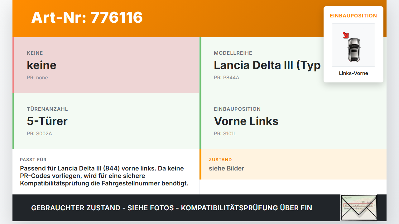Lancia Delta III 844 08-11 Türfangband Türbremse Türanschlag Links Vorne Lancia Delta III 844 08-11 08.05.2008 gebraucht Vorschau 3