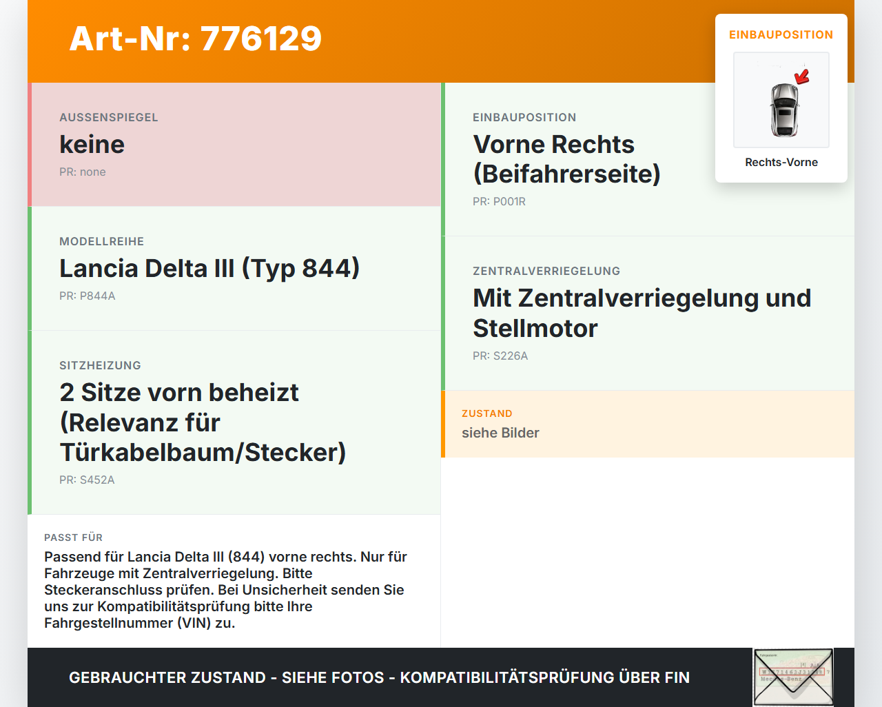 Lancia Delta III 844 08-11 Türschloss m. ZV Stellmotor Rechts Vorne Lancia Delta III 844 08-11 08.05.2008 gebraucht Vorschau 3