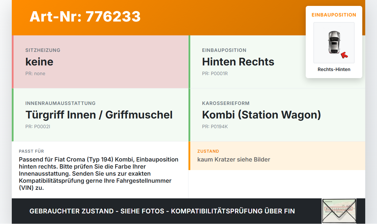 Fiat Croma 194 05-10 Kombi Griff Griffmuschel Türgriff Innen Rechts Hinten Fiat Croma 194 05-10 30.03.2008 gebraucht Vorschau 3