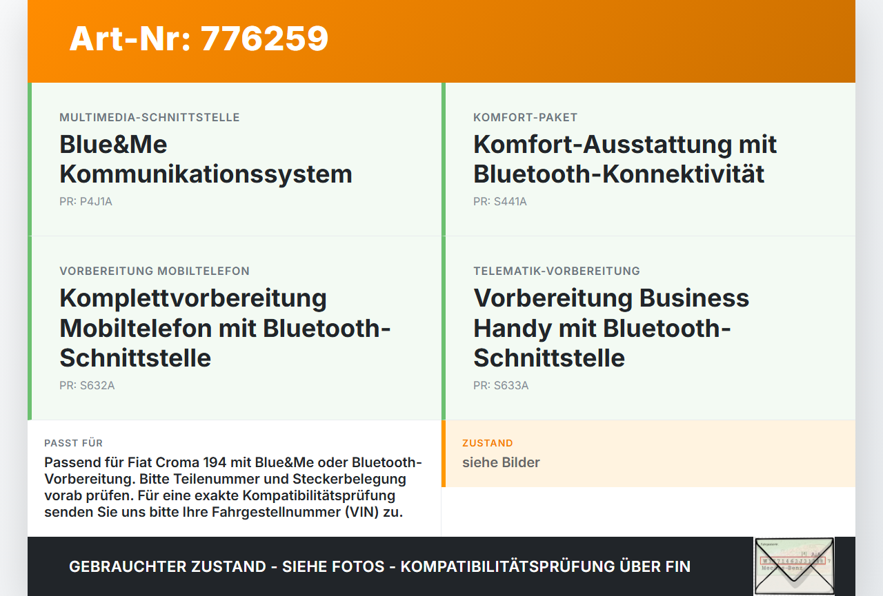 Fiat Croma 194 05-10 Steuergerät ECU Modul IMEI Komfort Bluetooth Interface Fiat Croma 194 05-10 30.03.2008... Vorschau 3