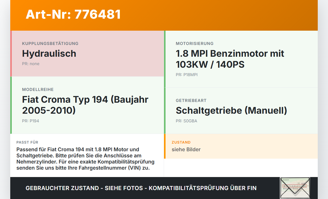 Fiat Croma 194 05-10 MPI 1,8 103KW Kupplungszylinder Nehmer Nehmerzylinder Fiat Croma 194 05-10 30.03.2008 gebraucht Vorschau 3