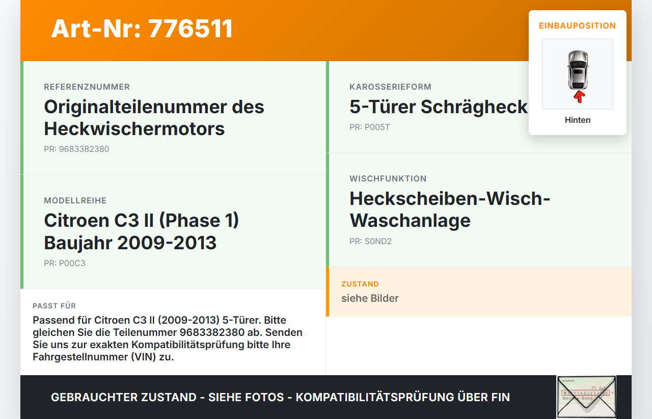 Citroen C3 II 09-13 5T Wischermotor Hinten Heckwischermotor Citroen C3 II 09-13 01.01.2011 9683382380 W000006779... Vorschau 3