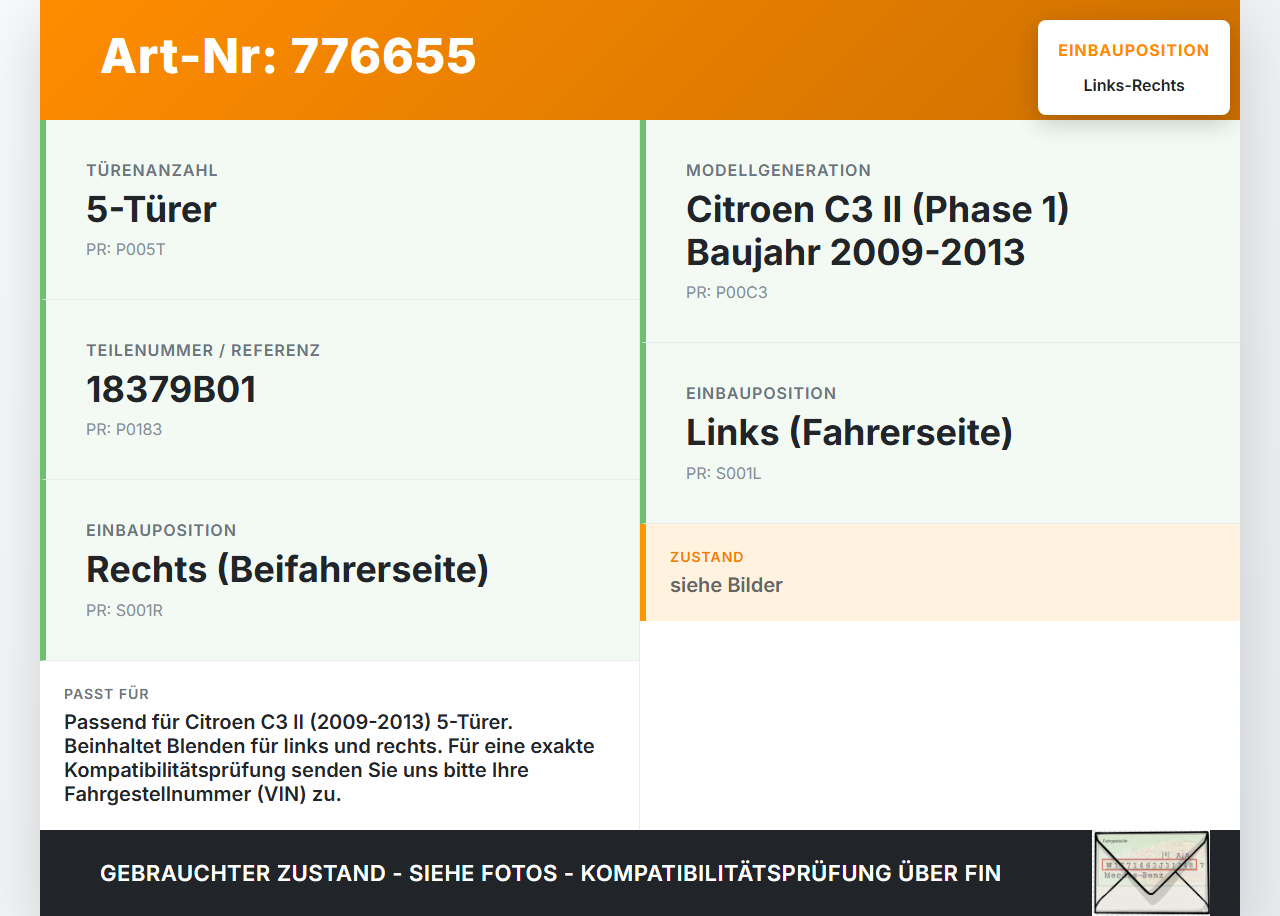 Citroen C3 II 09-13 5T Blende Aussen Windschutzscheibe Links und Rechts Citroen C3 II 09-13 01.01.2011 18379B01... Vorschau 3
